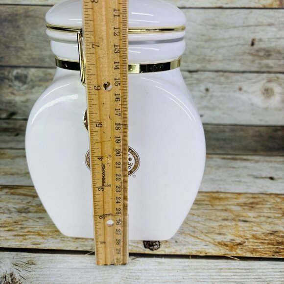 Vintage EUROPEAN COFFEEHOUSE White Gold Letters Ceramic Airtight 8.5"T Canister - Picture 11 of 16